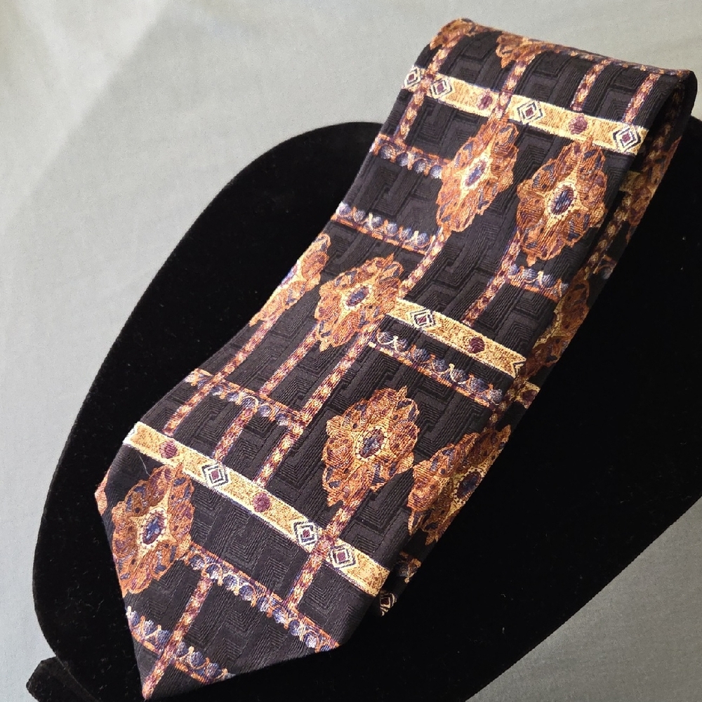 Tom James Designer Black and Gold Geometric Men's Tie